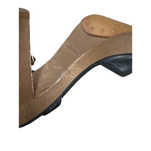 YSL Rive Gauche Black Leather Strappy Sandal Heels Size 37 US 7 - Picture 9 of 10